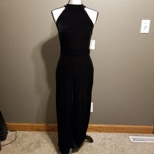 1 State Small Jumpsuit Black Velvet Halter Mock Neck Wide Leg Holiday Formal NEW